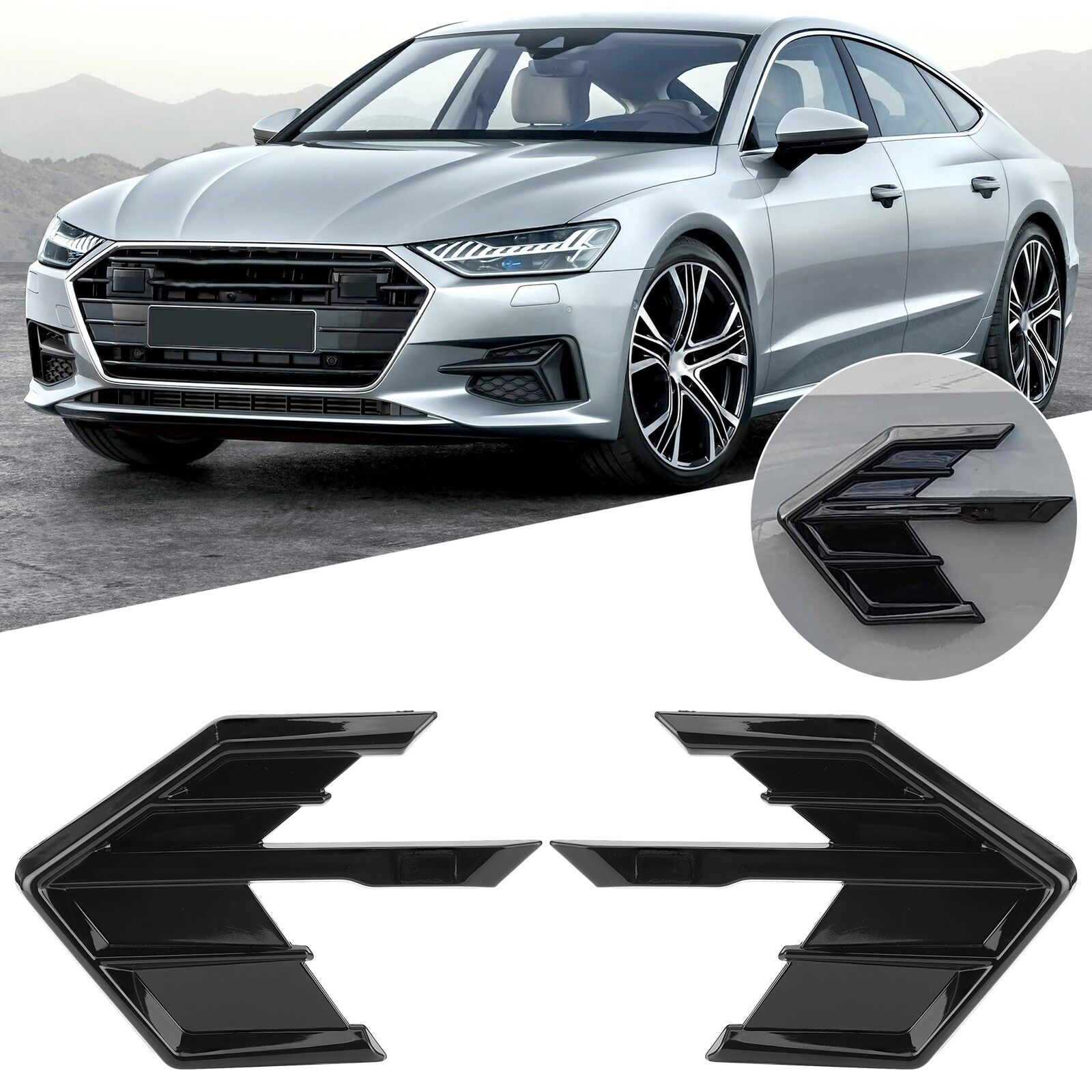 Glossy Black Pair Air Fender Vent Cover Trim for ABT Style Decoration For A7 S7