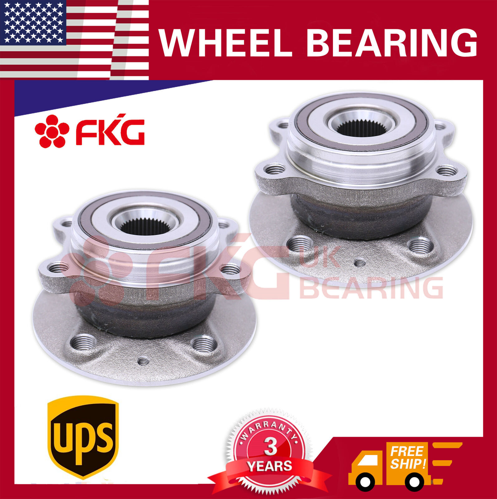 (2) New Front Wheel Hub Bearing Assembly Fits 2009-2017 Volkswagen Tiguan 513253
