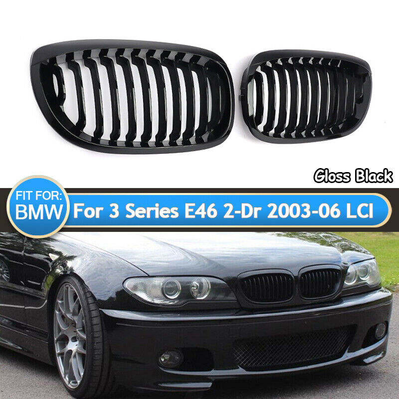 For BMW E46 Coupe 325Ci 330Ci LCI 2Door 2003-2006 Front Kidney Grill Gloss Black