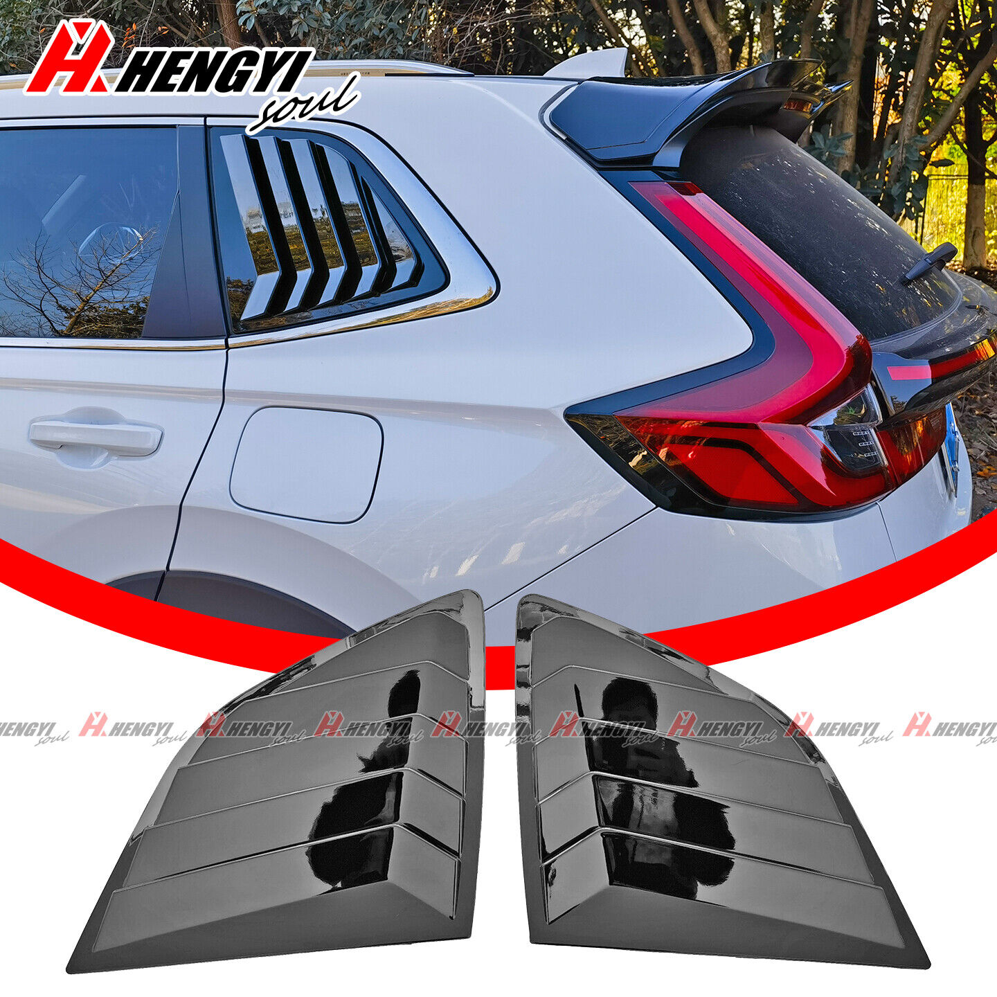 For 2023 2024 Honda CR-V CRV Glossy Black Rear Window Shutter Louvers Cover Trim