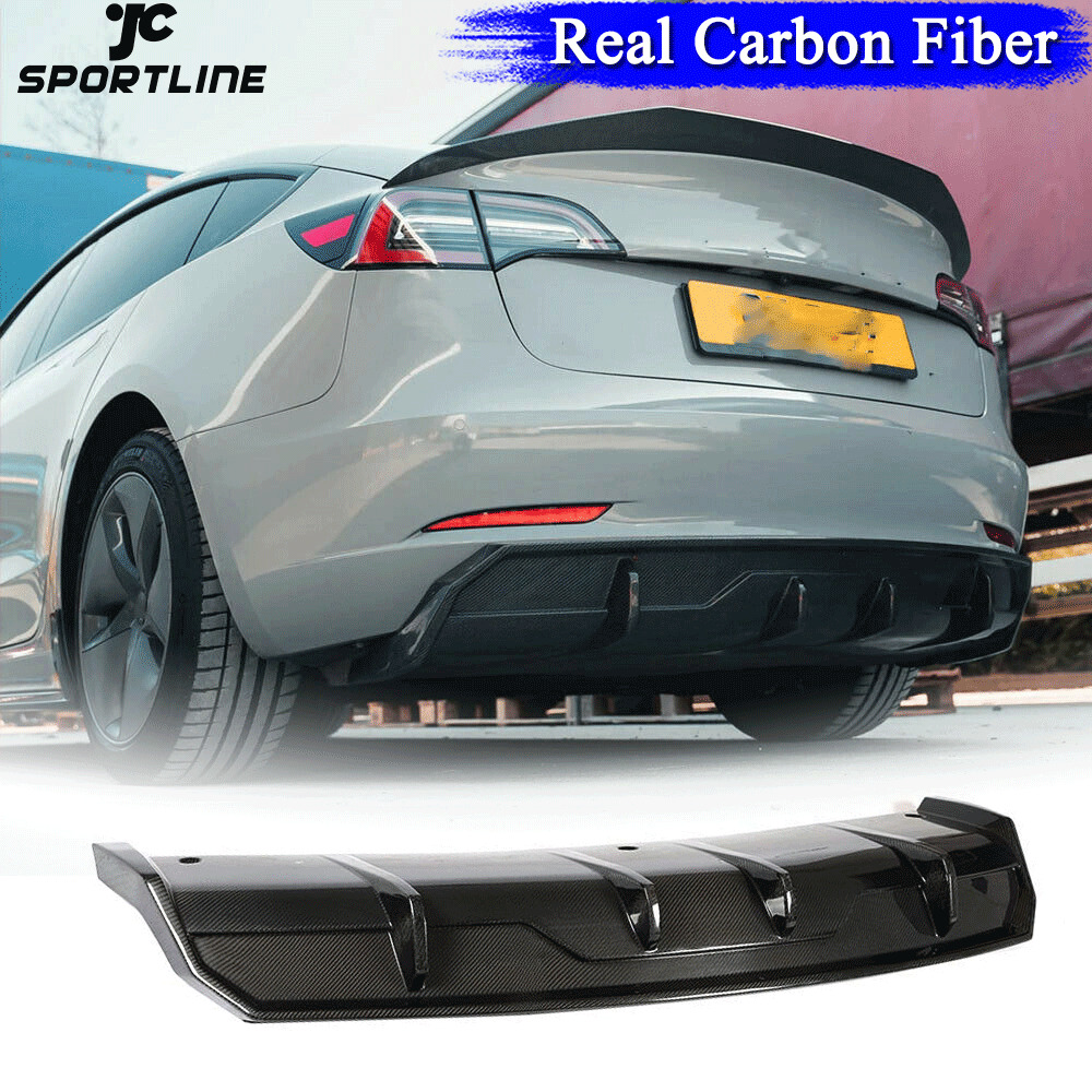 Carbon Fiber Rear Bumper Diffuser Lip Spoiler Fit for Tesla Model 3 Sedan 16-19