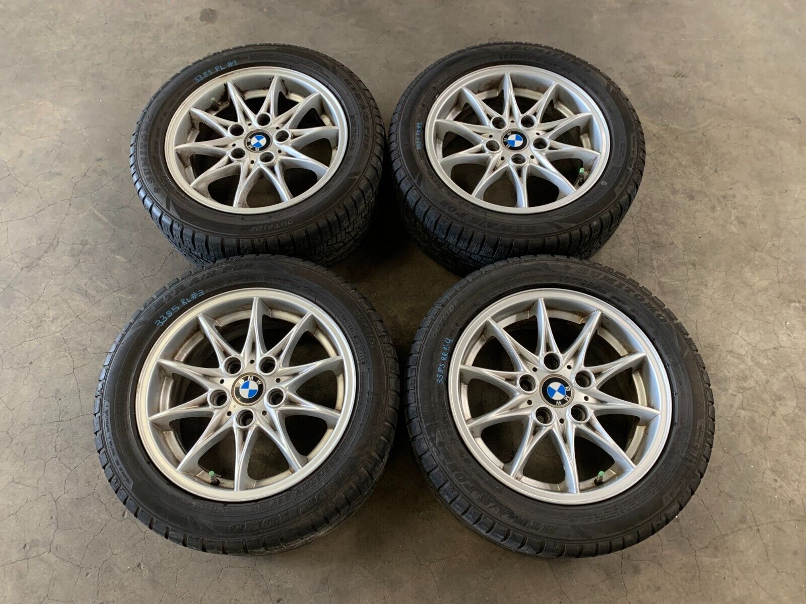 03-05 BMW Z4 SET OF 4 WHEEL RIMS WITH TIRES FRONT & REAR 225/50R16, OEM LOT3385