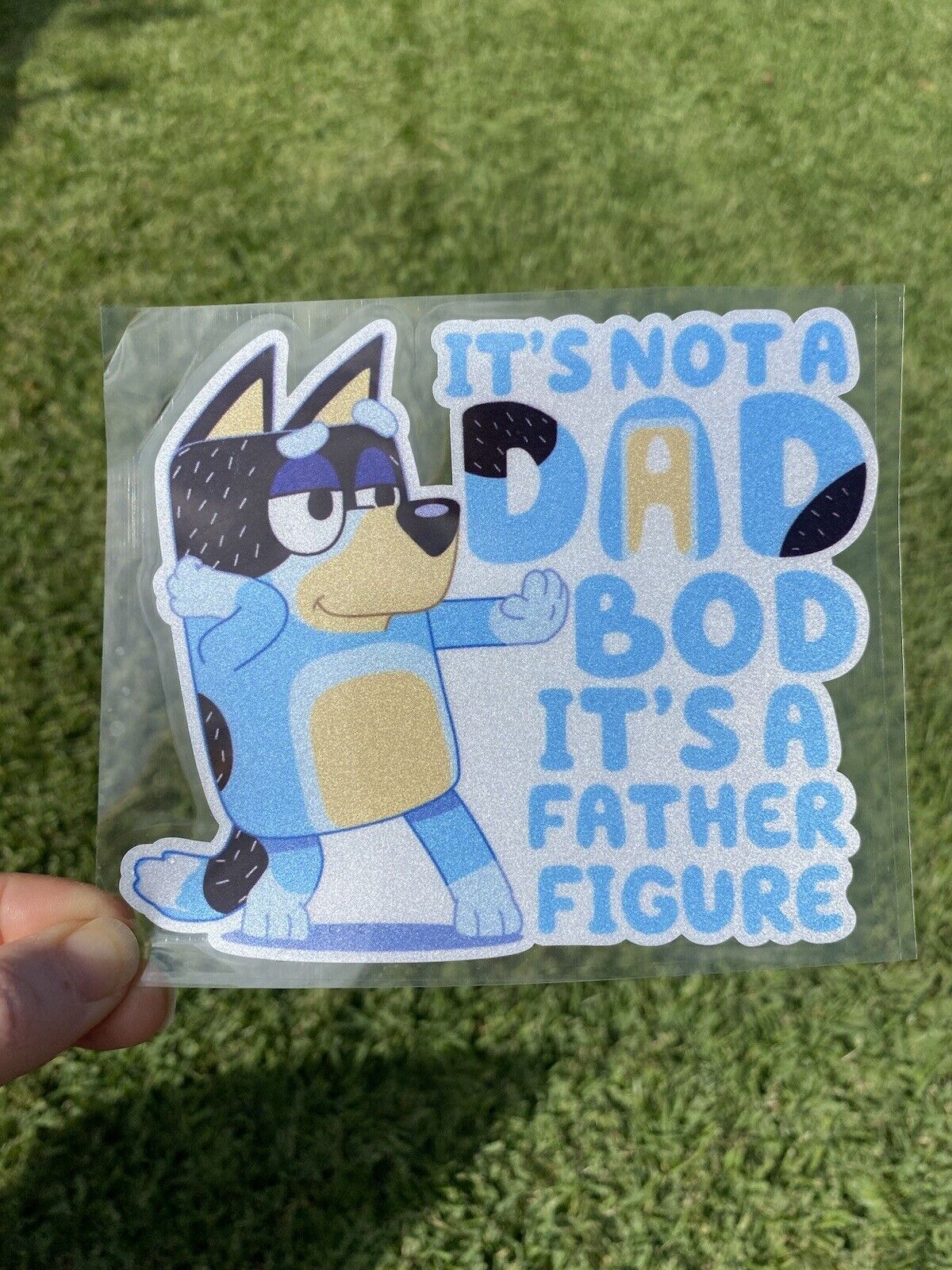 IT’S NOT A DAD BOD IT’S A FATHER FIGURE, CAR STICKER BANDIT From Bluey