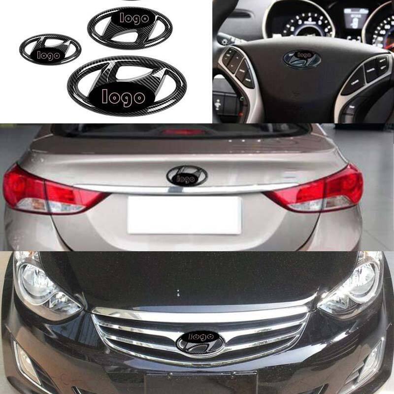 For Hyundai Elantra 2011-15 Carbon Fiber Front Rear Steering Wheel Logo Trim 3pc