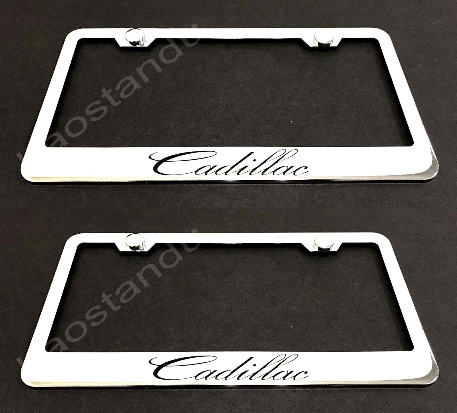 2xCadillacStyle STAINLESS Chrome License Plate Frame w/screw Caps