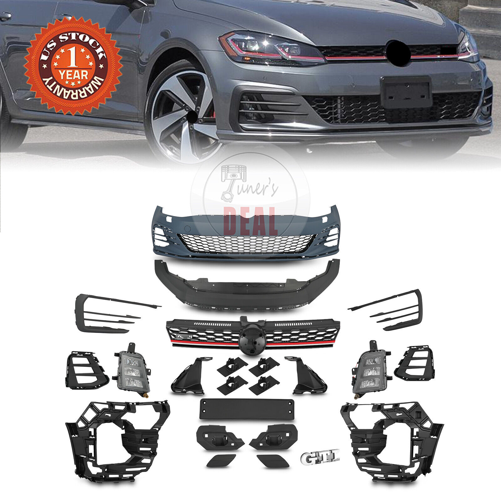 GTI Style Front Bumper Cover Kit Fits For 2017-2020 Volkswagen VW Golf 7.5 MK7.5