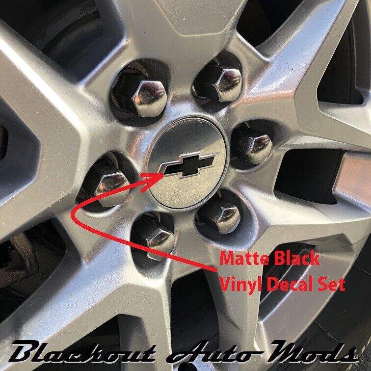 Matte Black Malibu Wheel Center Cap Bowtie Emblem Blackout Decal Set - 4 Pcs 