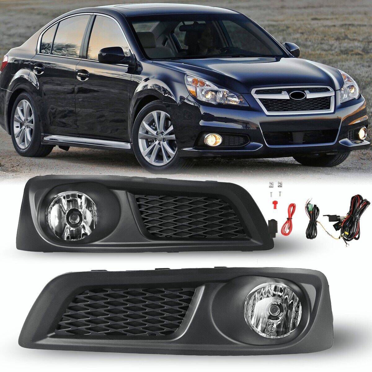 For 2010 2011 2012 Subaru Legacy Fog Lights Lamp Clear Lens Complete Kit +Wiring