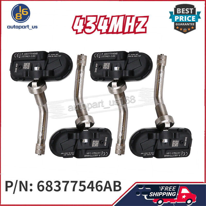 4x Tire Sensor 68377546AB TPMS 434MHz For 2019-21 Ram 3500 DRW Outer Alloy Wheel