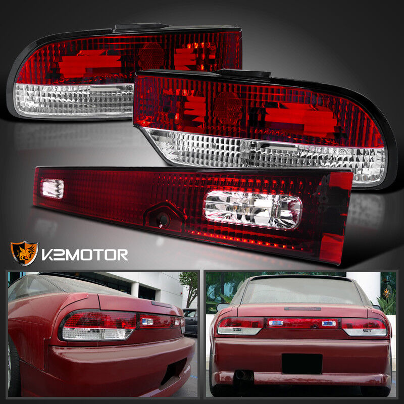 JDM S13 Hatchback Red Clear Rear Tail Lights+Center Piece For 89-94 Nissan 240SX