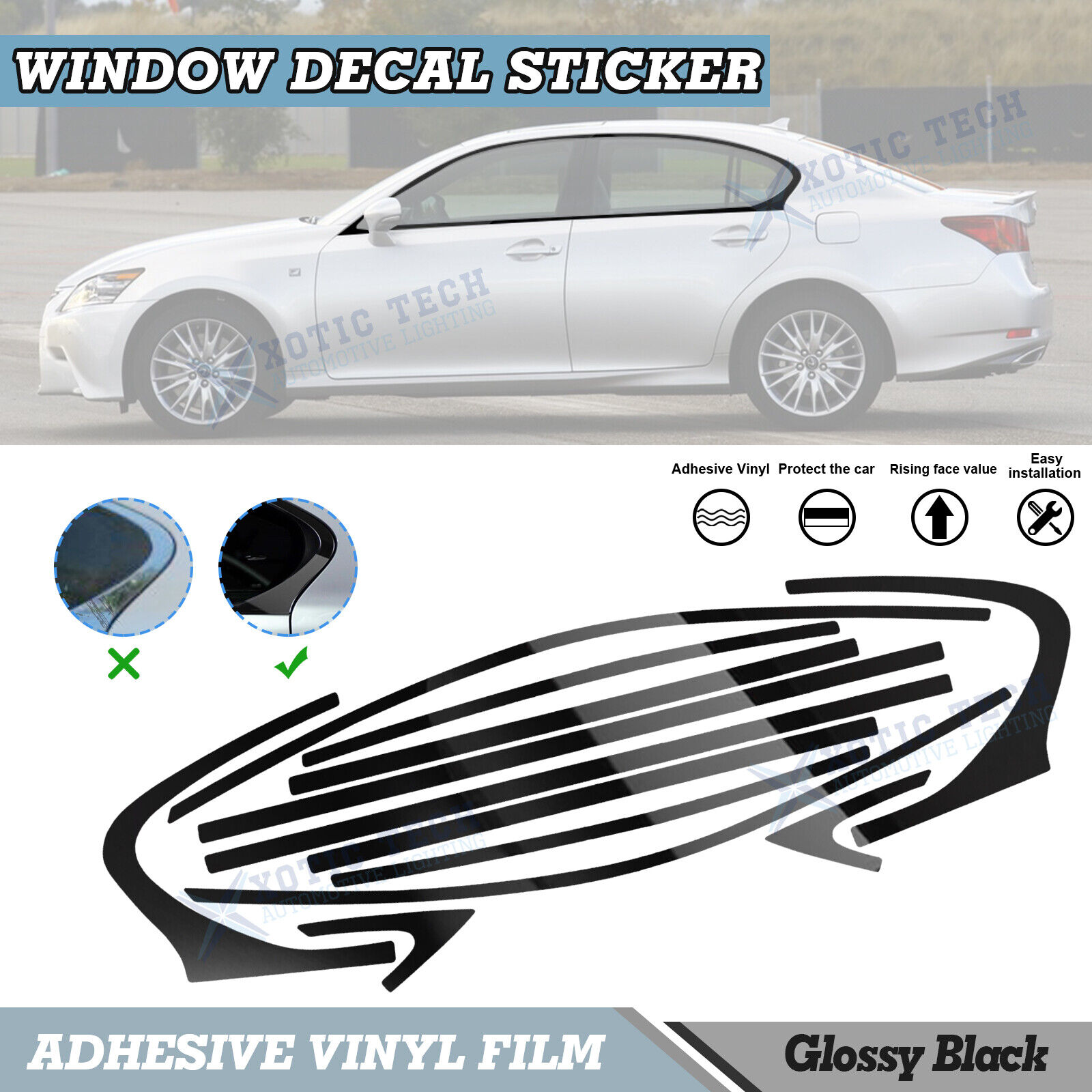 12x Chrome Blackout Delete Window Precut Wrap Cover Decal For Lexus GS350 GS450h