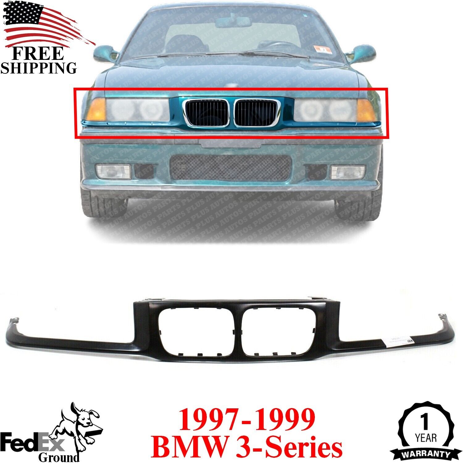Header Headlight Grille Mounting Nose Panel Primed For 1997-1999 BMW 3-Series