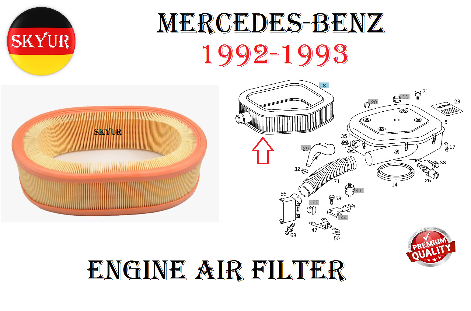 Engine Air Filter For 1992-1993 Mercedes-Benz 300SE Premium Quality