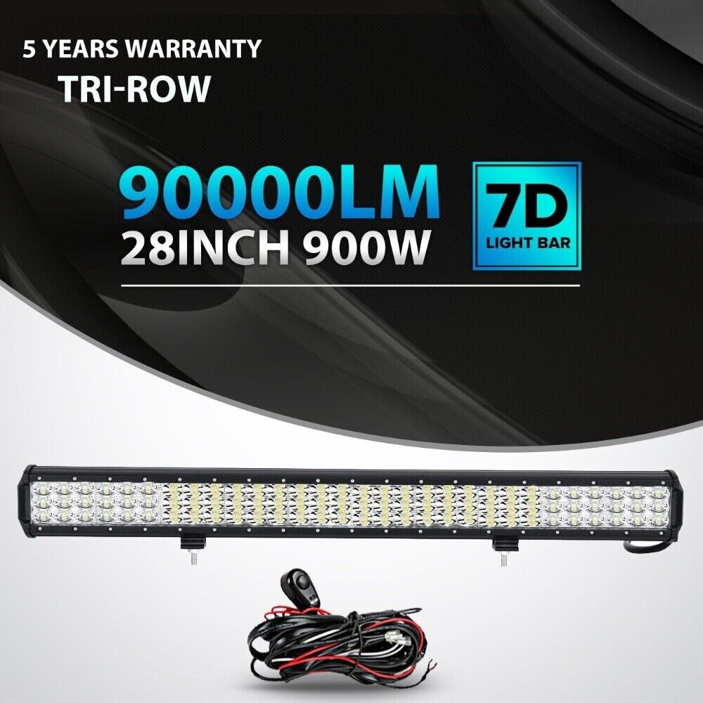 Tri Row 28inch 900W  LED Light Bar Spot Flood Combo Beam Car Boat 4WD 30/32\