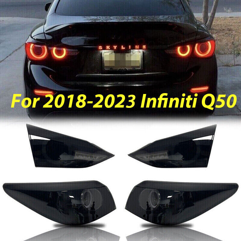 Fit 2018-2023 INFINITI Q50 Smoke Skyline V37 400R Style LED Tail Lights Lamps