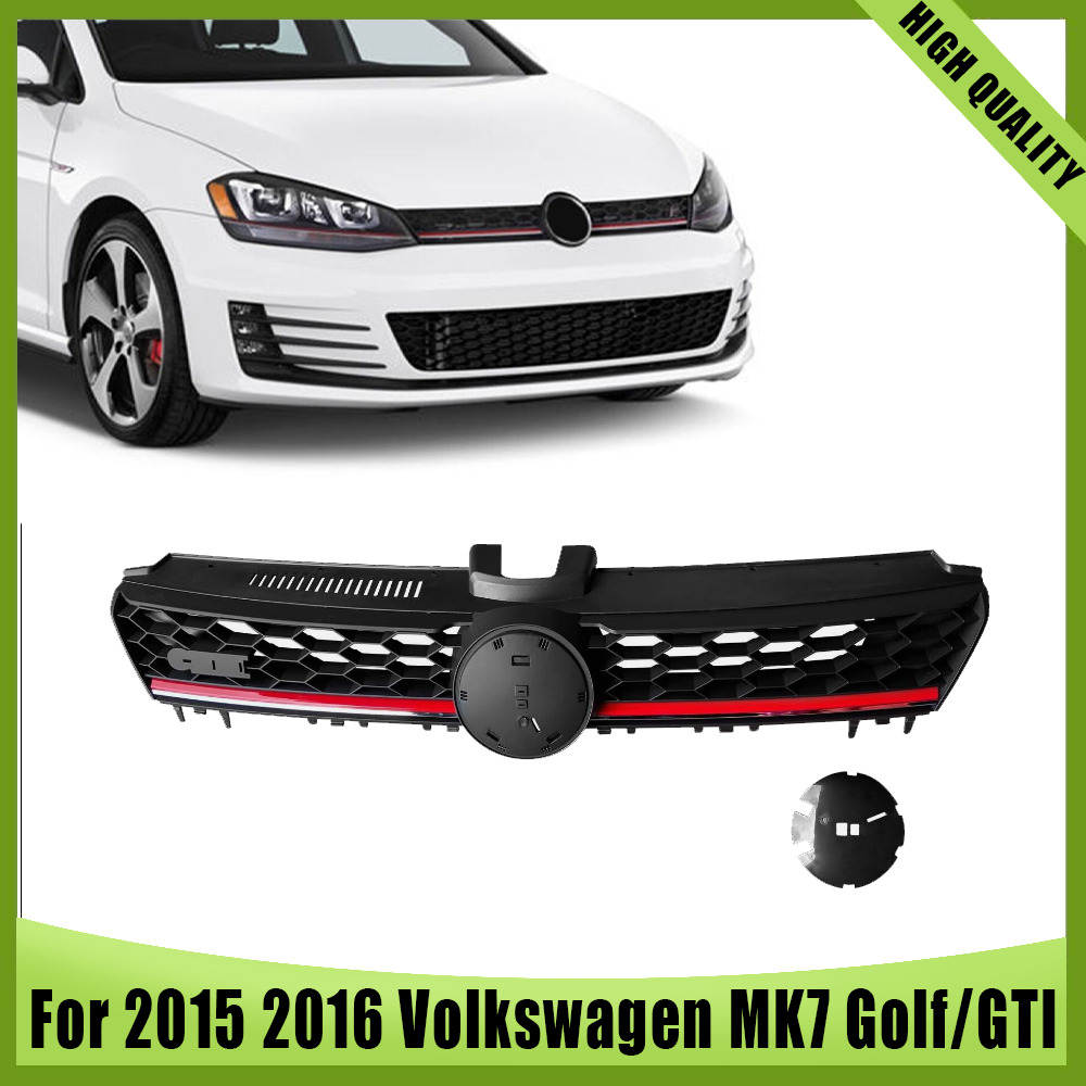 Fit 2015 2016 Volkswagen VW MK7 Golf/GTI Bumper Upper Black w/Red Trim Grille