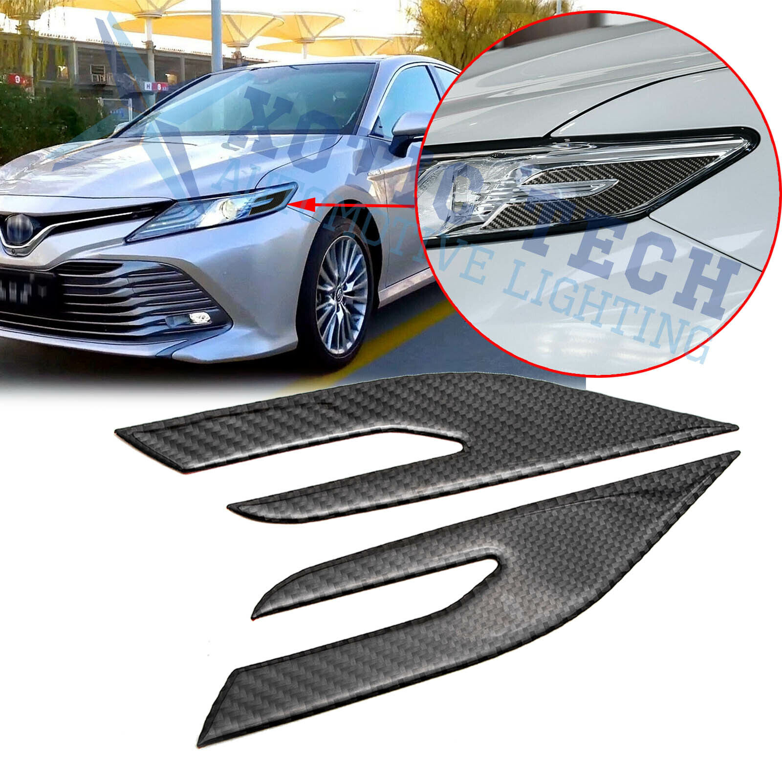 For Toyota Camry 2018-20 Carbon Fiber Front Headlight Eye Edge Cover Trim Decals