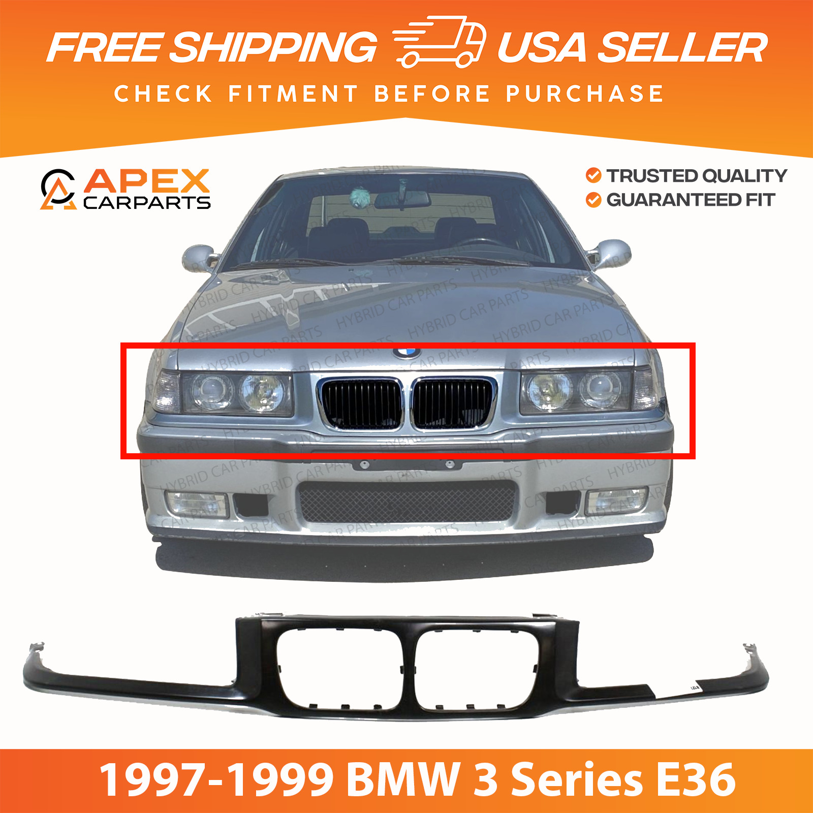 New Header Headlight Grille Mounting Nose Panel For 1997-1999 BMW 3 Series E36