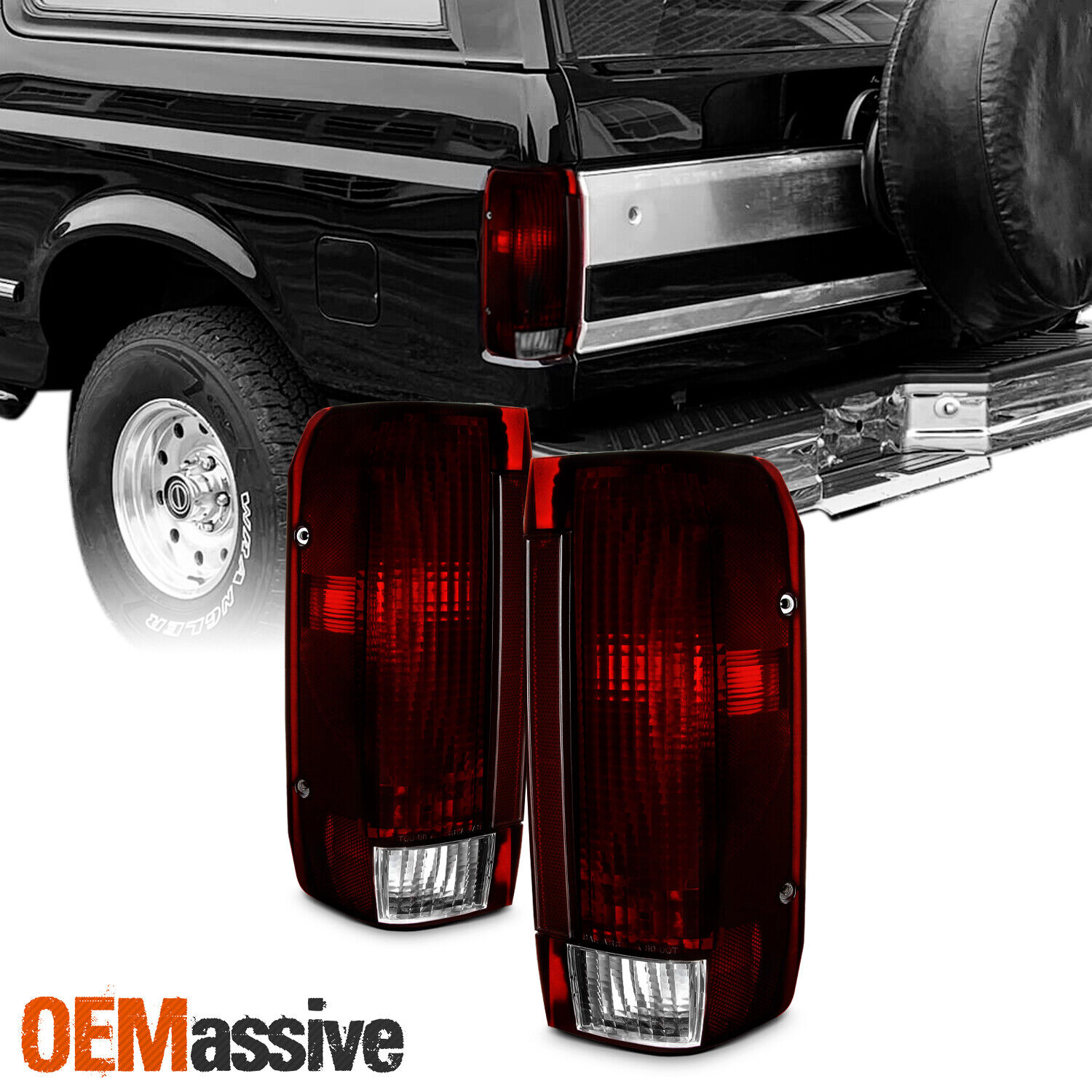 Fit 87-97 Ford Bronco F150 F250 Pickup Truck Dark Red Tail Lights Replacement