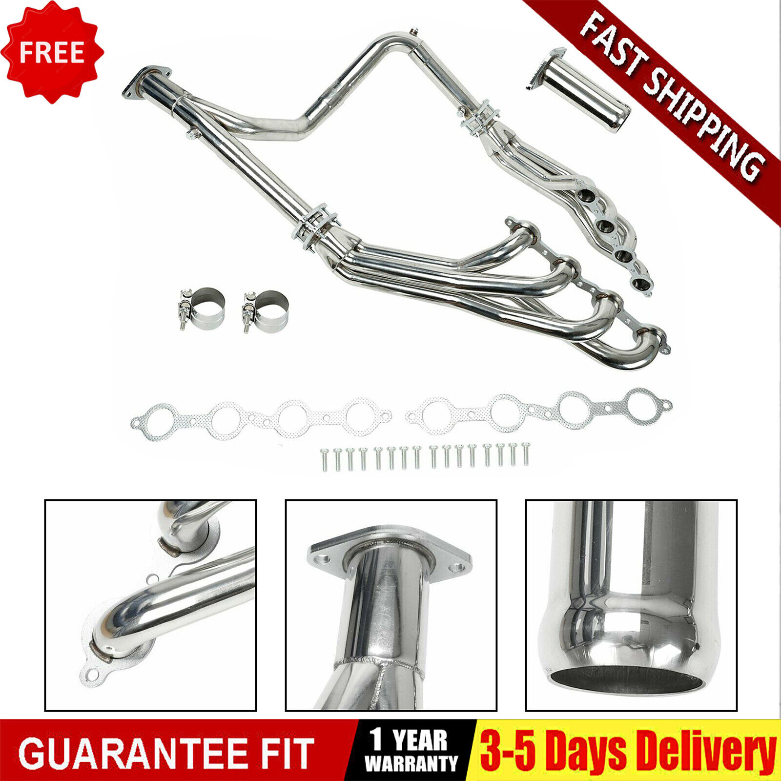 Stainless Exhaust Manifold Headers fits for Chevy GMC 2007-2014 4.8L 5.3L 6.0L