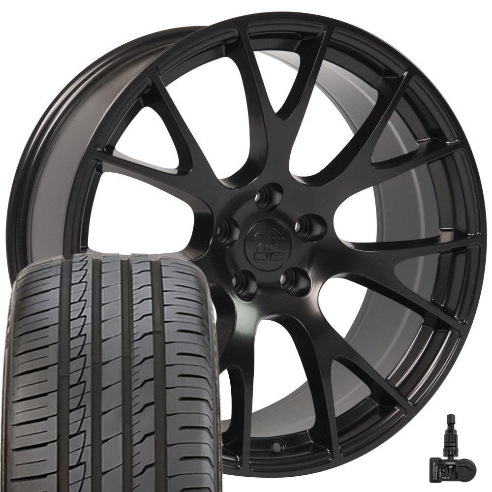 20x9 Wheels Tires TPMS SET Fit Charger Challenger Hellcat Satin Black Rim 2528