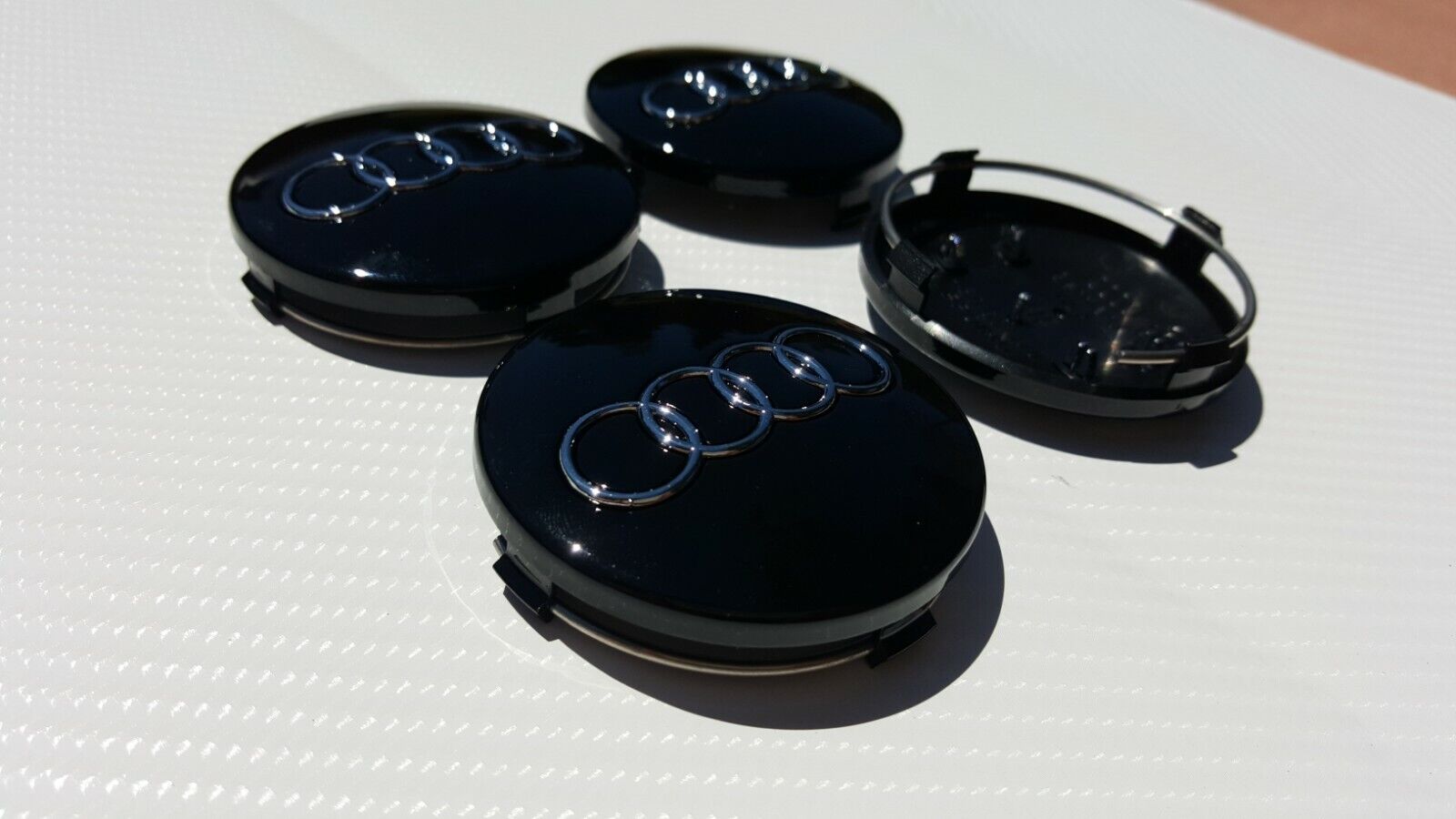  Set of 4 Black Audi Wheel Center Cap Chrome Logo 60 MM - A3,A4,A6,A8,TT,Q7