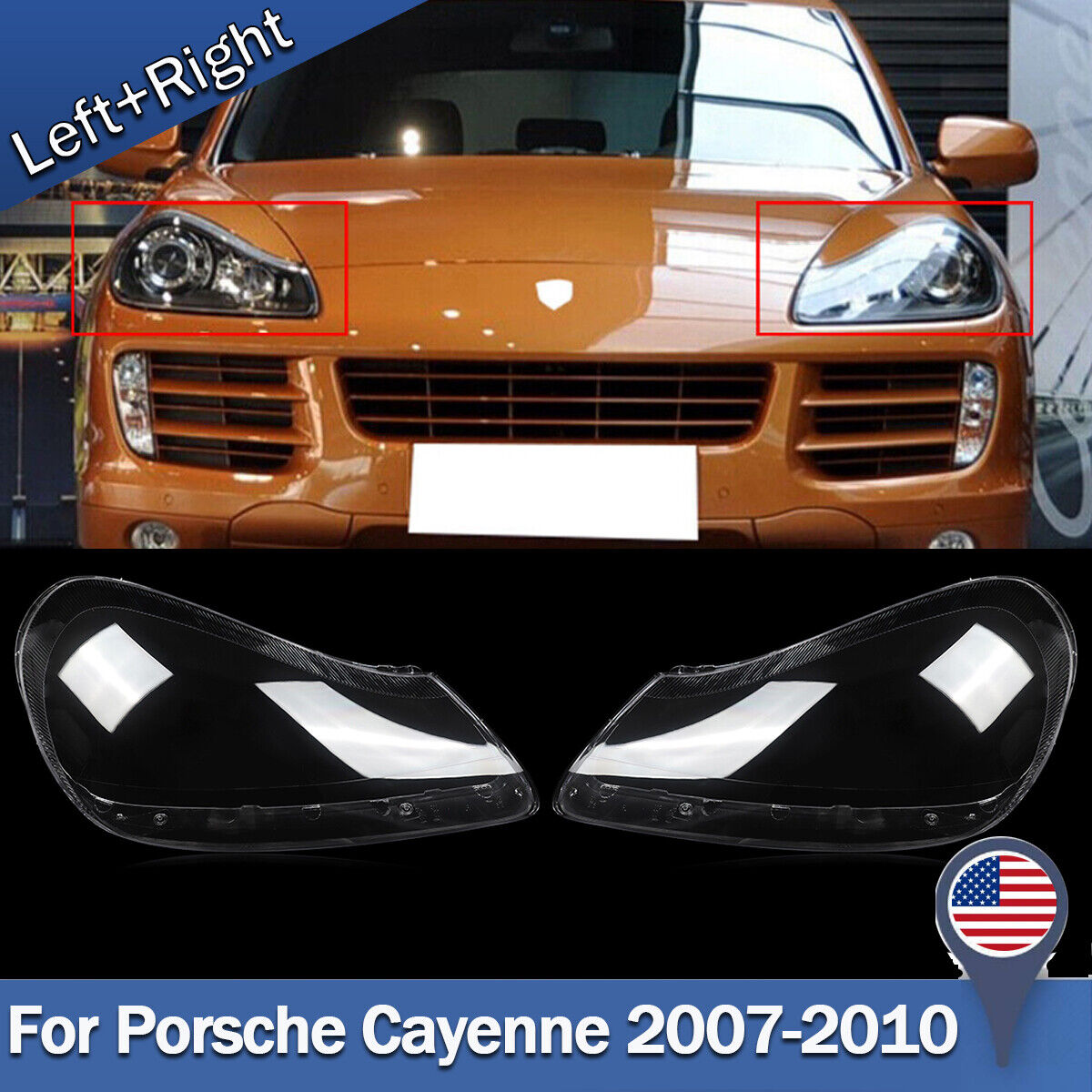 1Pair For Porsche Cayenne 2007-2010 Headlight Lens Cover Replacement Shells US