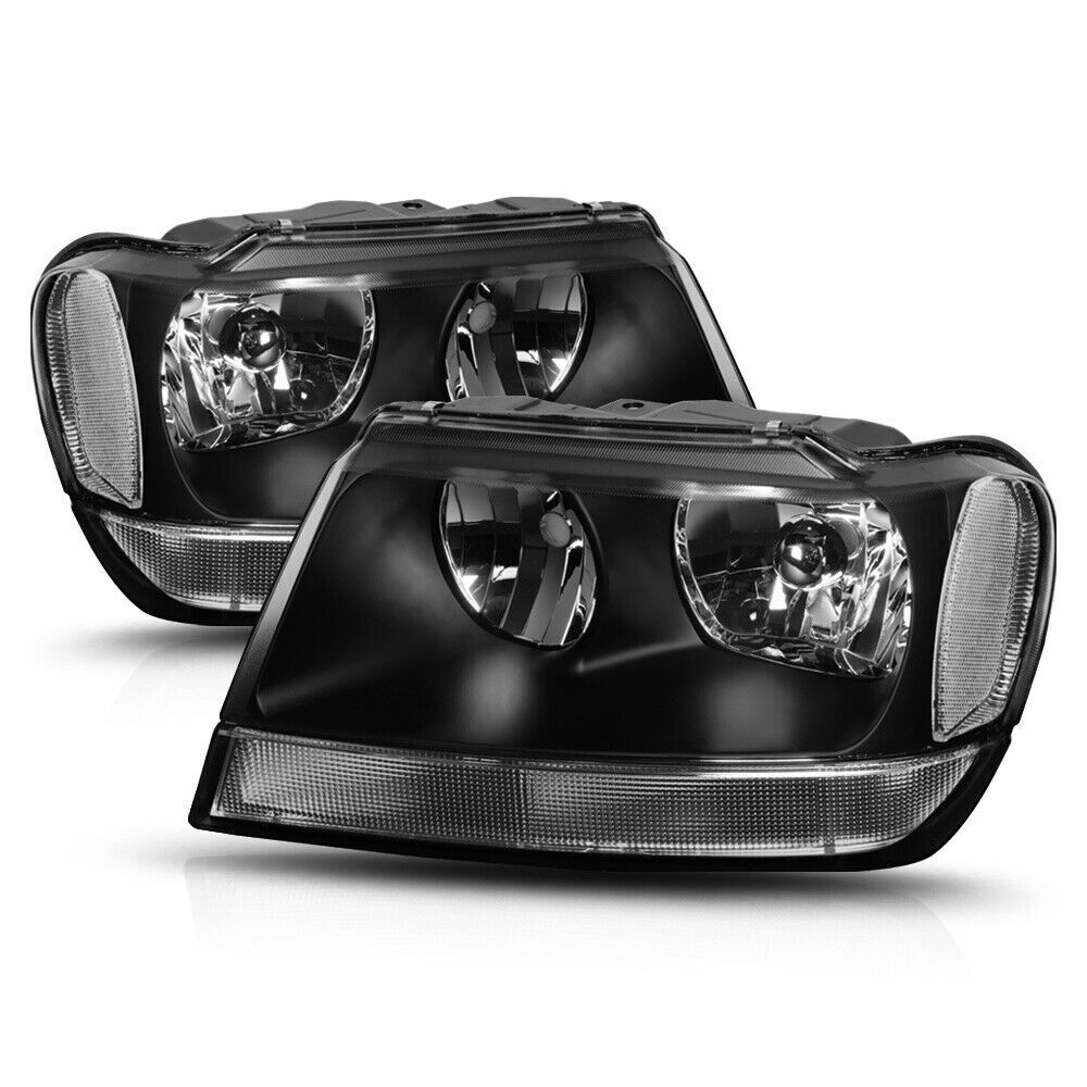 Headlights Assembly Black Housing Headlamps For 1999-2004 Jeep Grand Cherokee