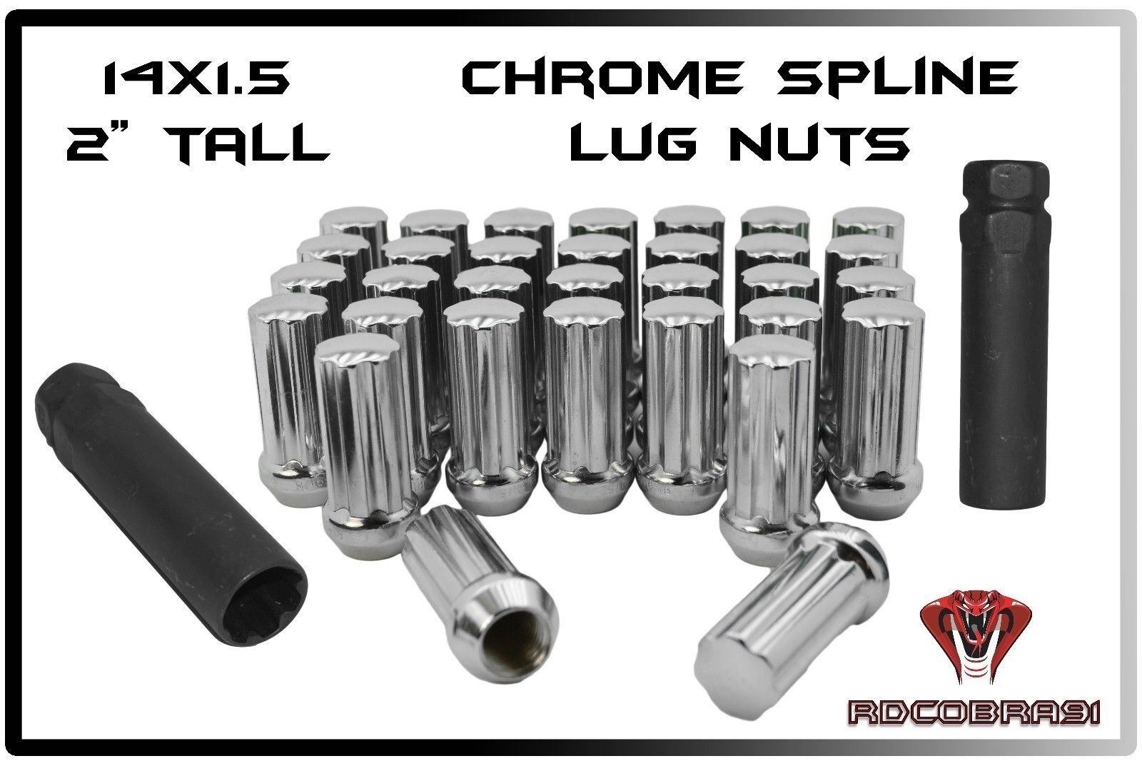 24 Chrome Spline Lug Nuts + 2 Keys Anti Theft Locking Wheel lugs 6 Lug Trucks