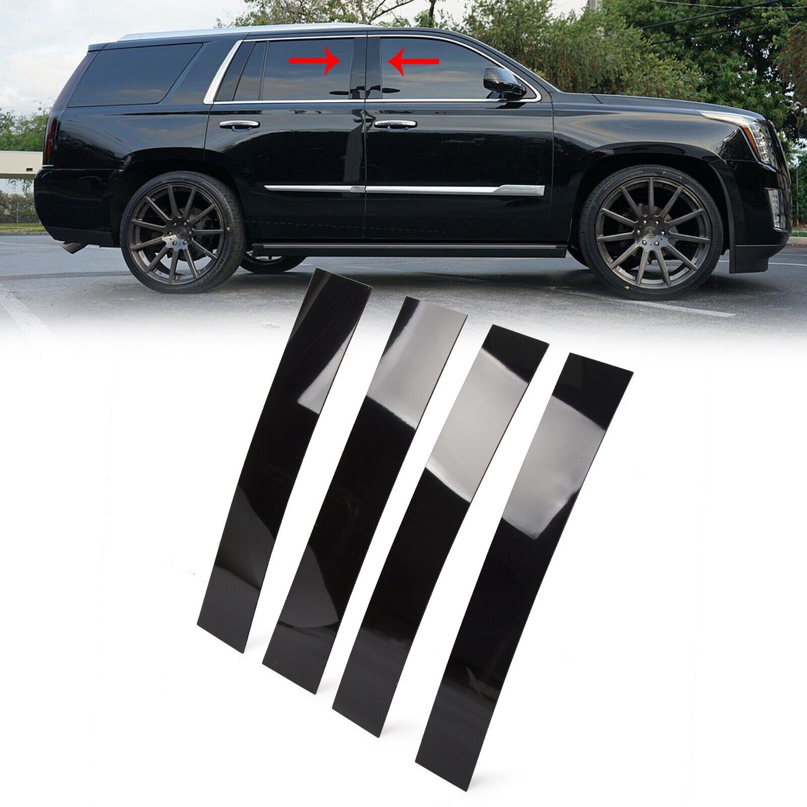 Gloss Black B-Pillar Posts Door Trim Cover Kit 4PCFor Cadillac Escalade 07-14