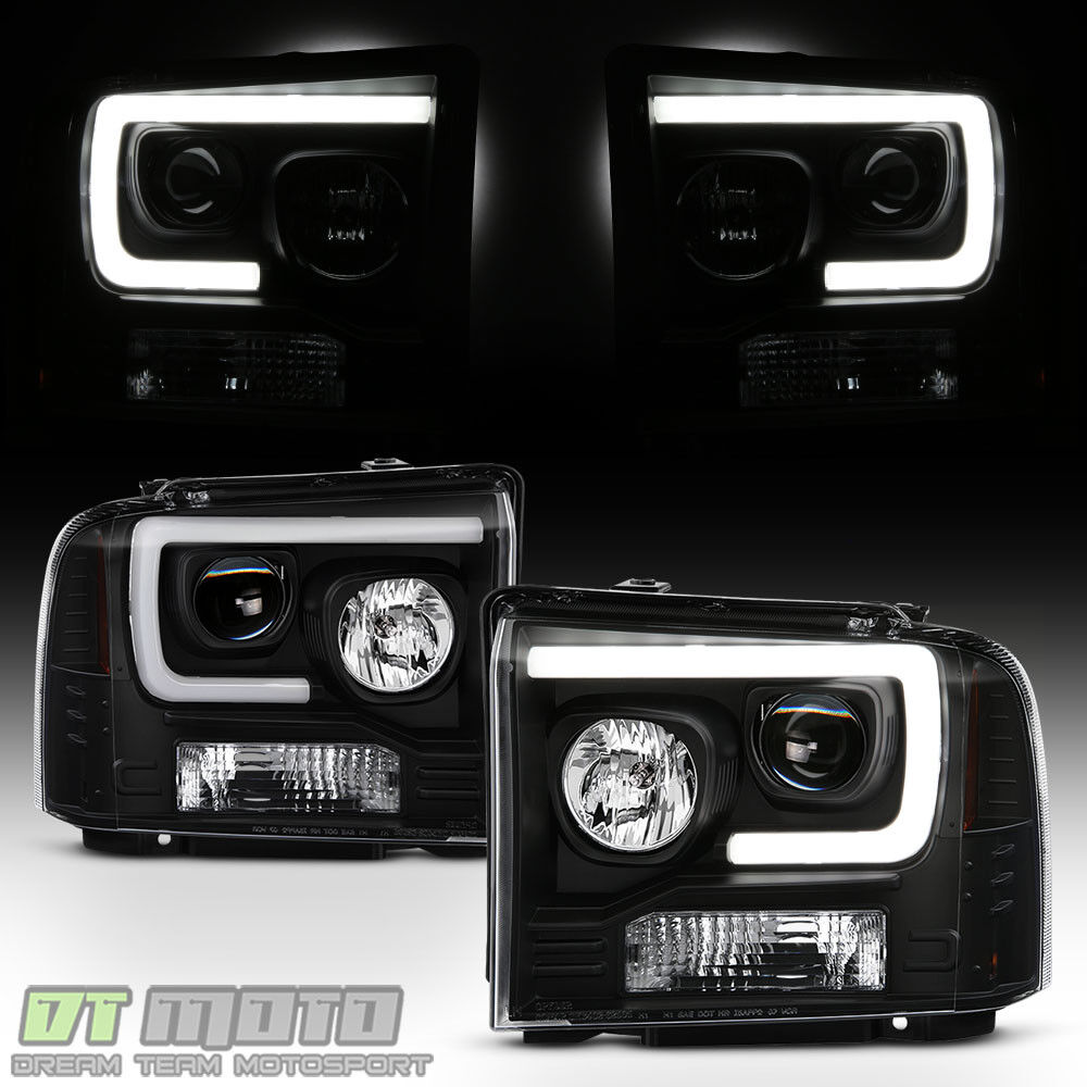 Black 2005 2006 2007 Ford F250 F350 F450 Superduty LED Tube Projector Headlights