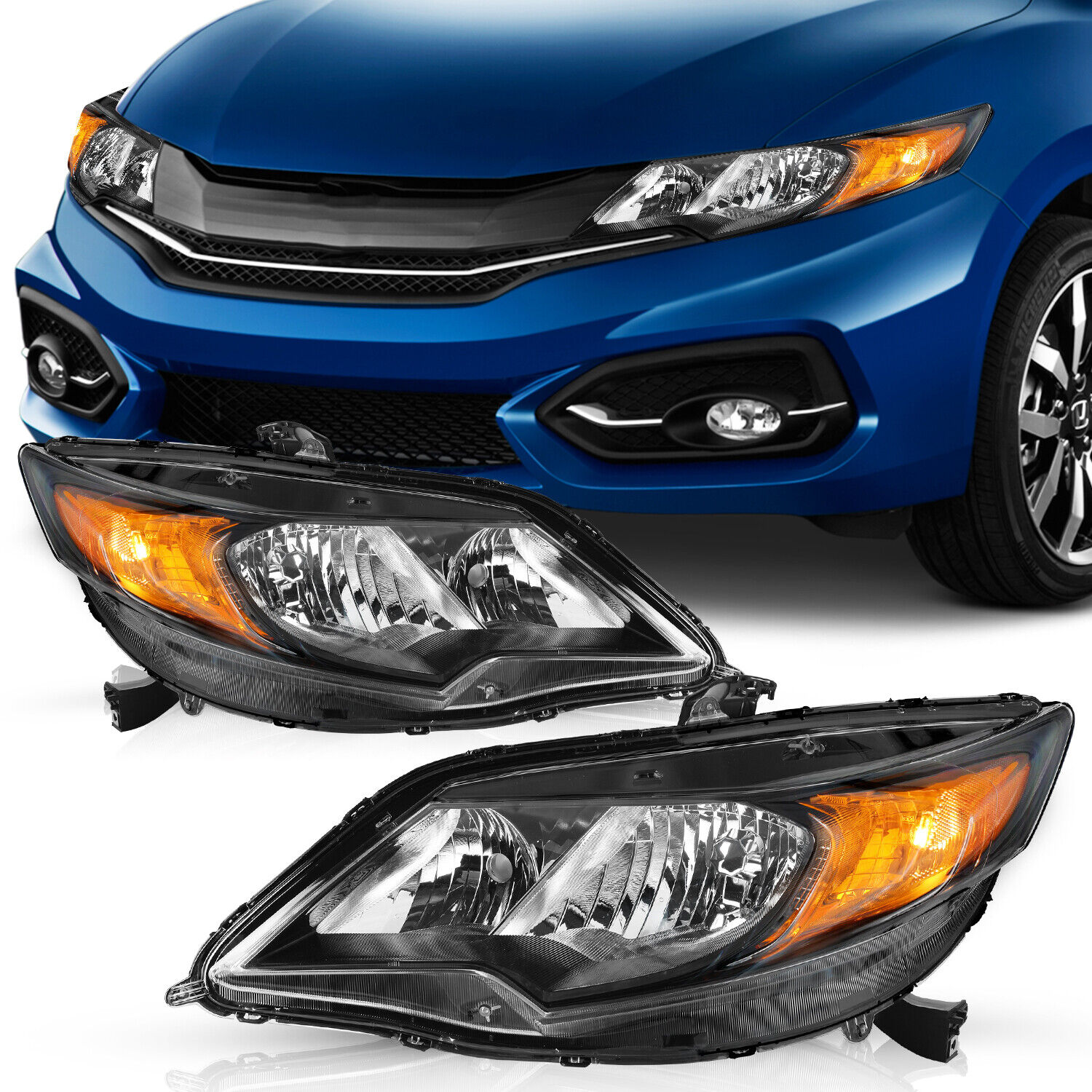 For 14-15 Honda Civic Coupe 2Dr OE Style Halogen Headlights Assembly Pair
