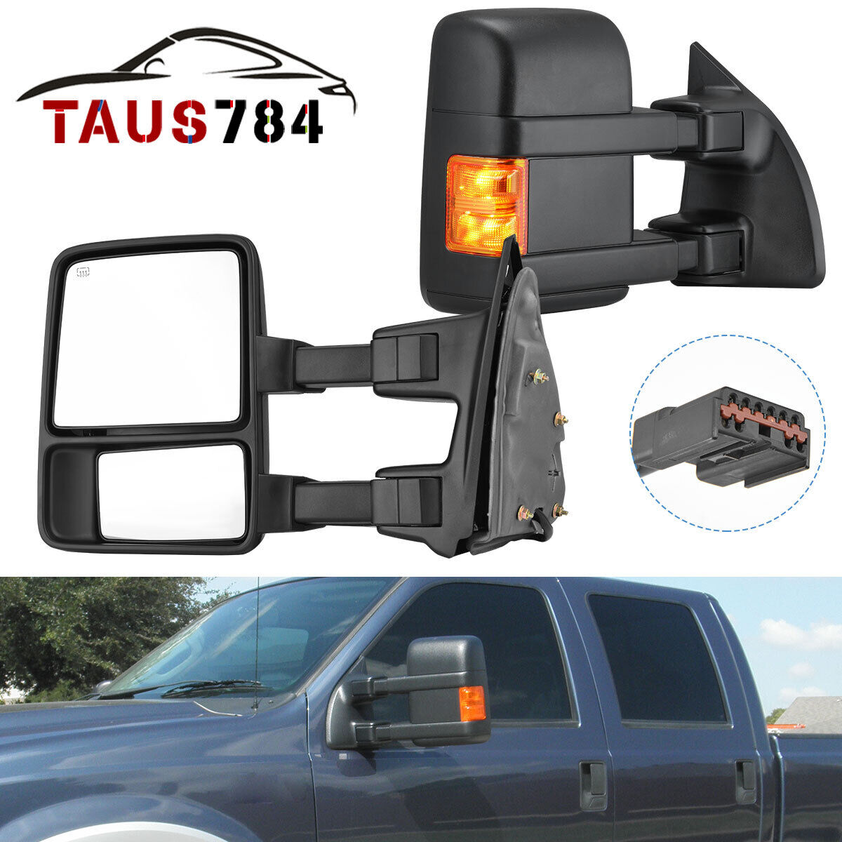 Power Heated Tow Mirrors For 99-07 Ford F250 F350 F450 F550 Super Duty Signal