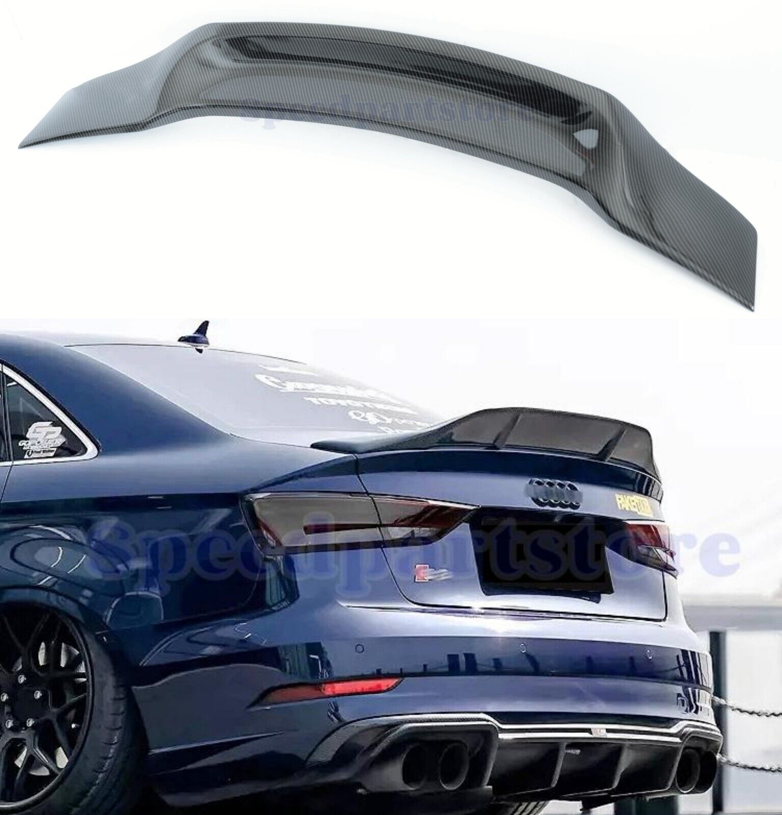 For 2014-2020 Audi A3 S3 RS3 RS Style Rear Trunk Spoiler Wing Carbon FIber Style