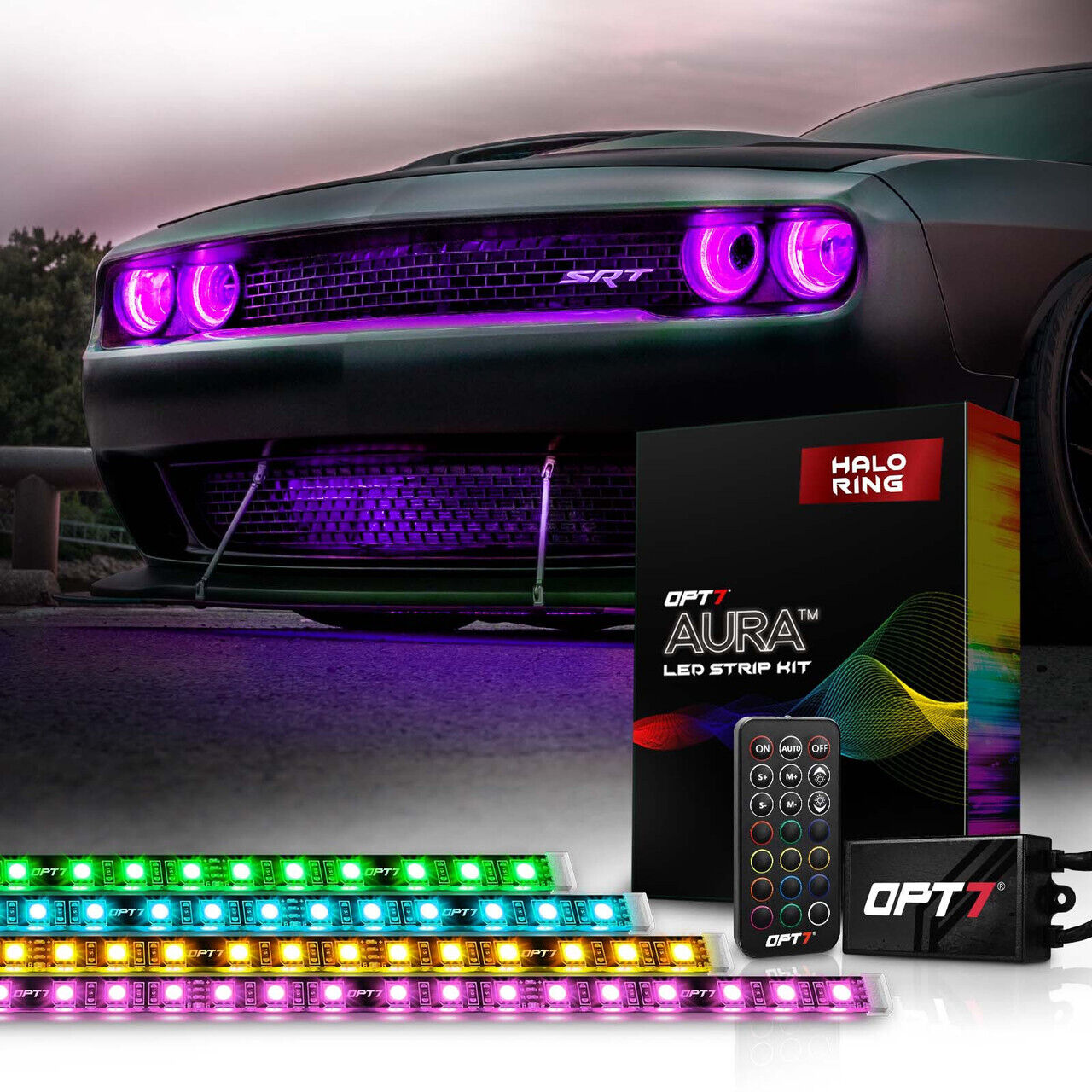 OPT7 Aura For Dodge Challenger 08-23 Halo Ring Angel Eye LED Lighting Kit Colors