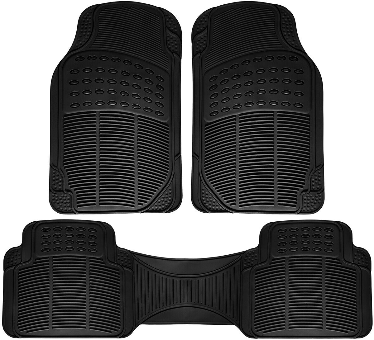 Car Floor Mats for All Weather Rubber 3pc Set Diamond Fit Heavy Duty Black
