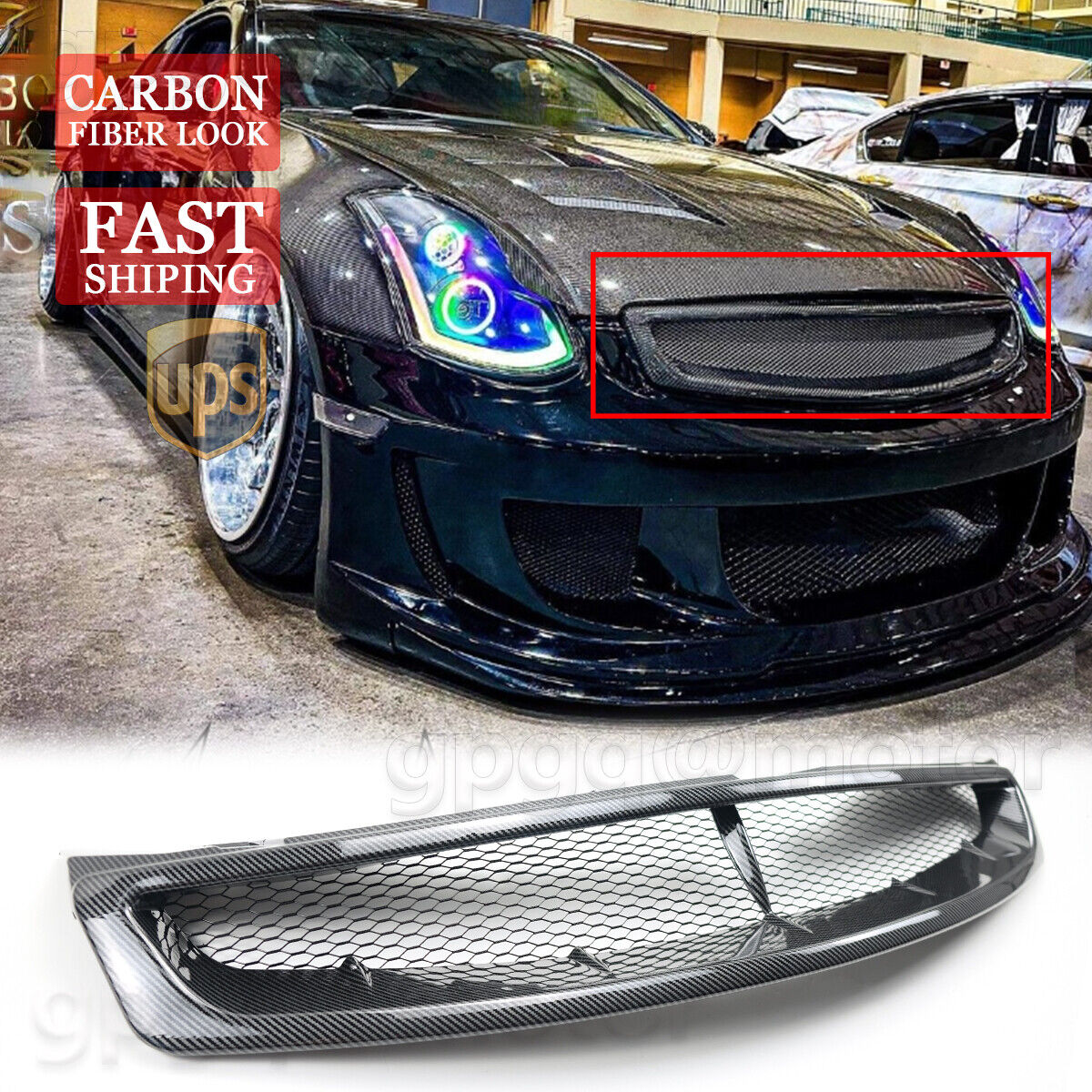 For Infiniti G35 2DR Coupe 2003-07 Carbon Fiber JDM Style Front Hood Mesh Grille