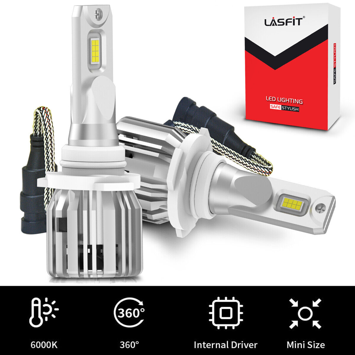 LASFIT 9005 HB3 LED Headlight Bulbs Kit HIGH Beam Cool White 50W 5000LM One Pair