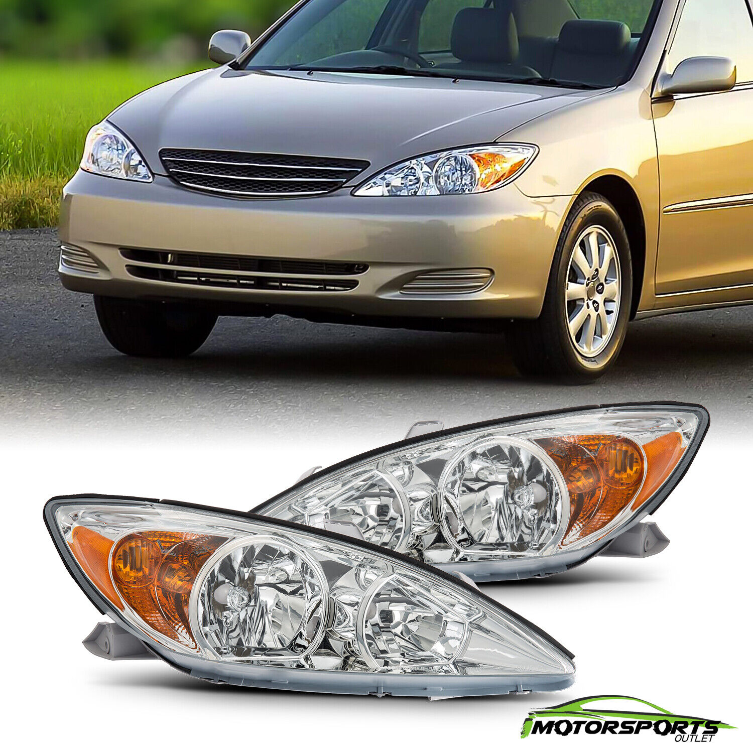 For 2002-2004 Toyota Camry Sedan Factory Style Chrome Headlights Left+Right
