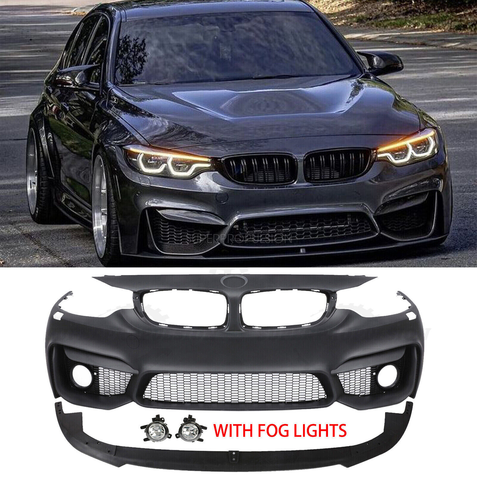 M4 Style Front Bumper W/O PDC Holes W/ Fog lights For  BMW F32 F33 F36 4 SERIES