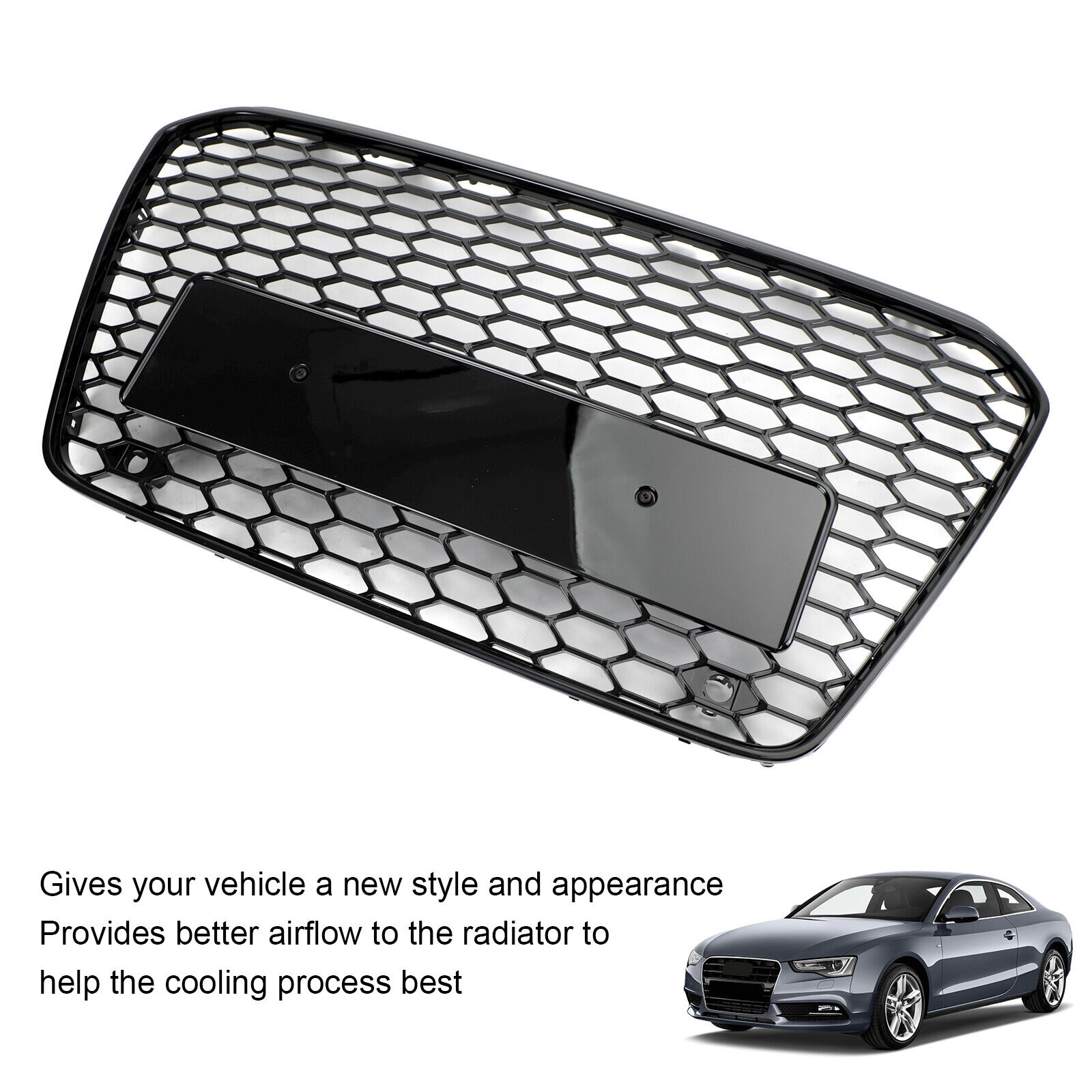 Gloss Black For 2013-2016 Audi A5 S5 B8.5 RS Honeycomb Mesh Front Bumper Grille