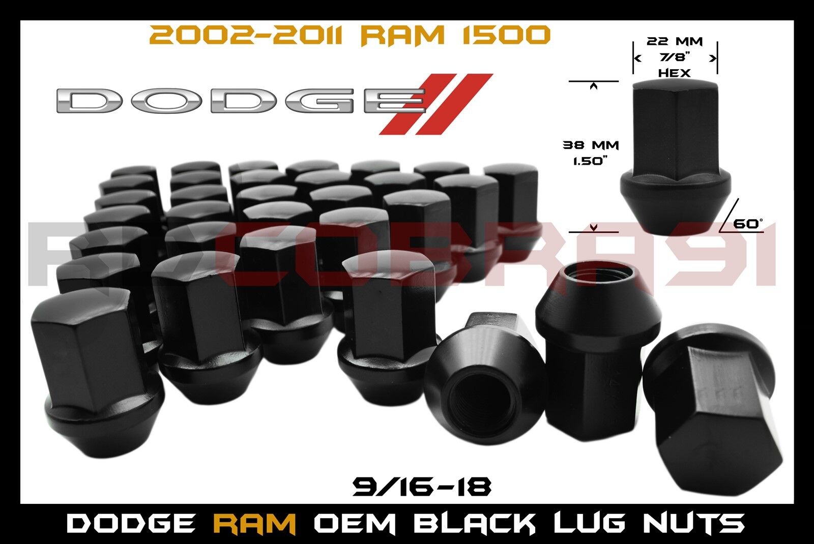 2002-2011 DODGE RAM 1500 BLACK OEM TYPE WHEEL LUG NUTS 9/16 FACTORY LUGS 5X5.5