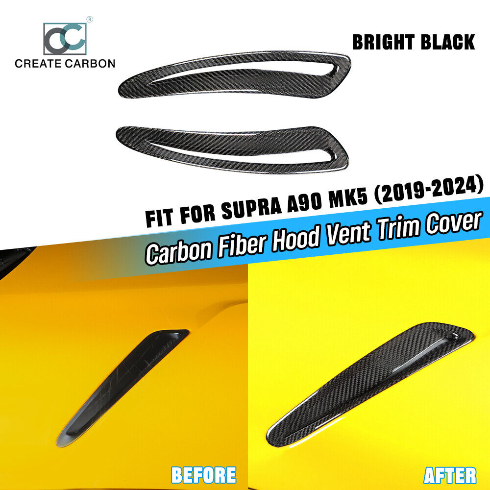 2pcs Dry Carbon Fiber Hood Vent Trim Cover For Toyota Supra GR A90 A91 MK5 2019+