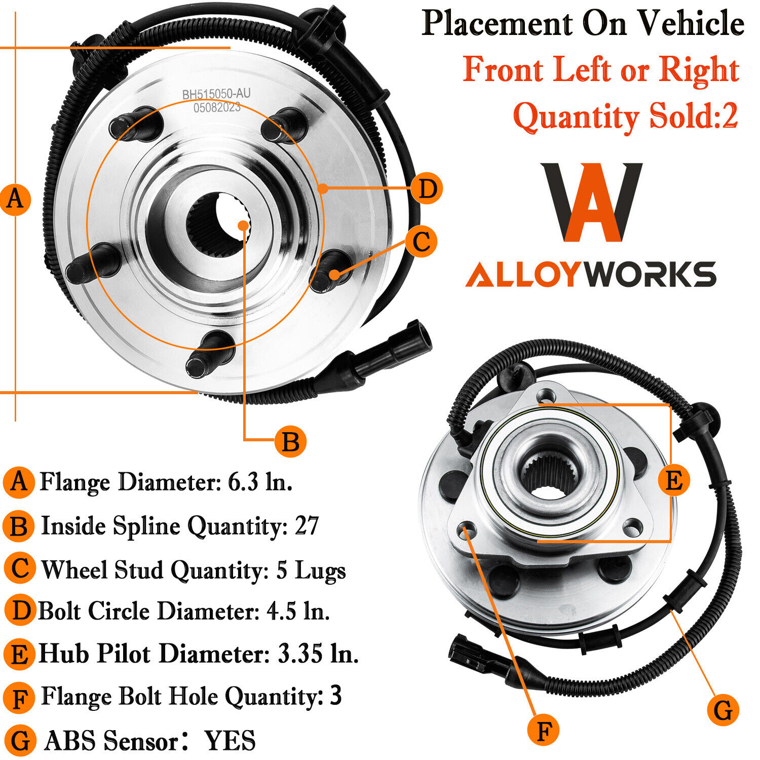 Pair Front Wheel Hub Bearings For 02-05 Ford Explorer Mercury Mountaineer 515050