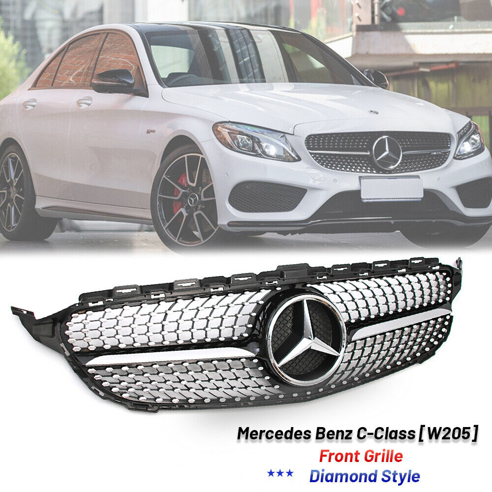 Front Grille Grill W/Led Star For Mercedes Benz C200 C250 C300 C400 2015-2018