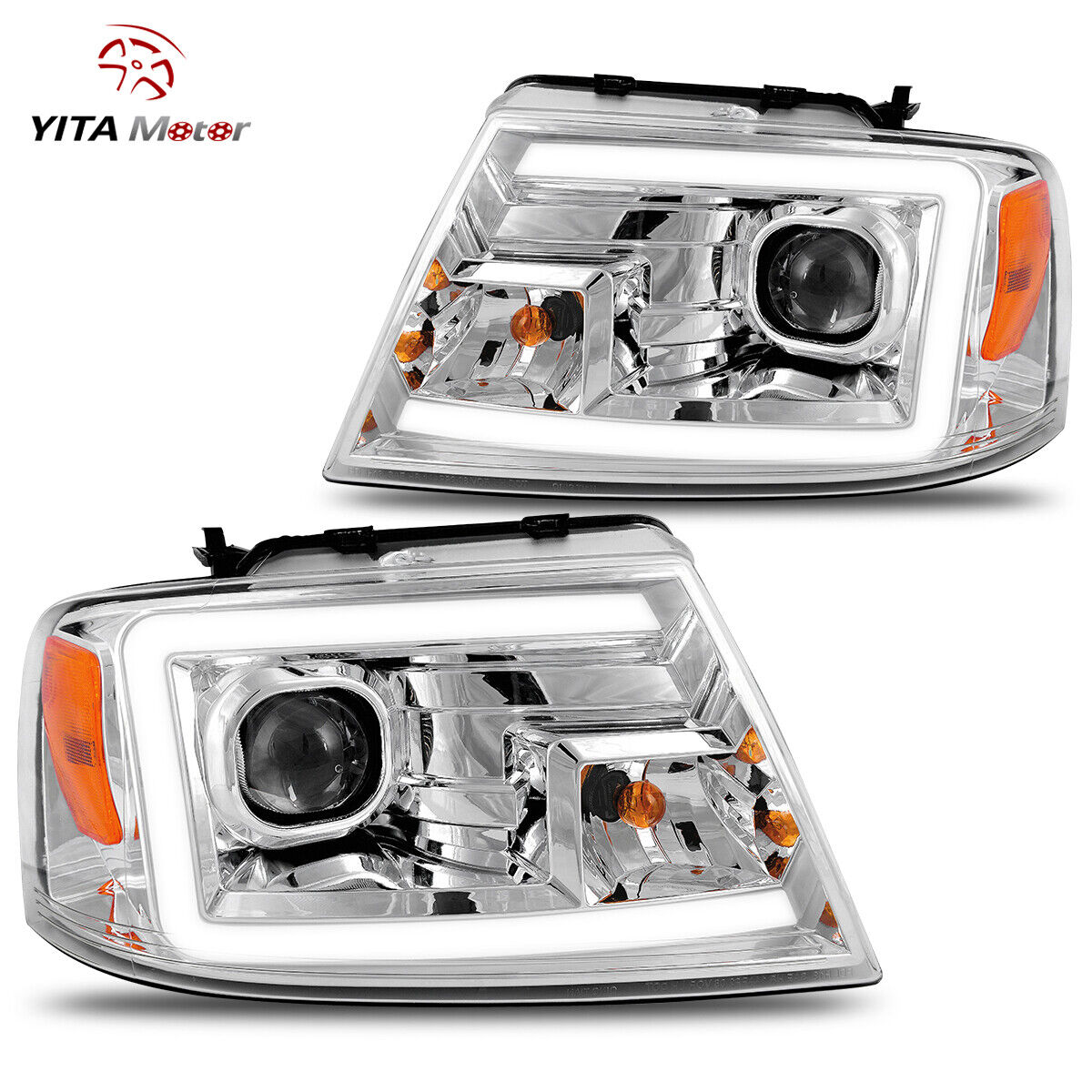 LED DRL Tube Projector Headlights For 2004-2008 Ford F-150 F150 Pickup Headlamps