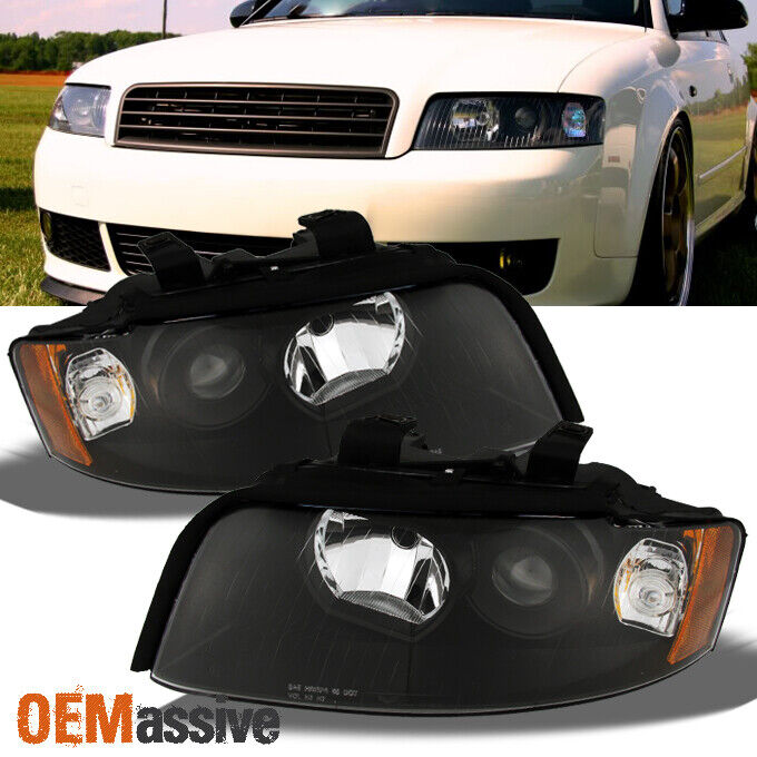 Fit 2002-2005 Audi A4/S4 Black Replacement Projector Headlights L+R
