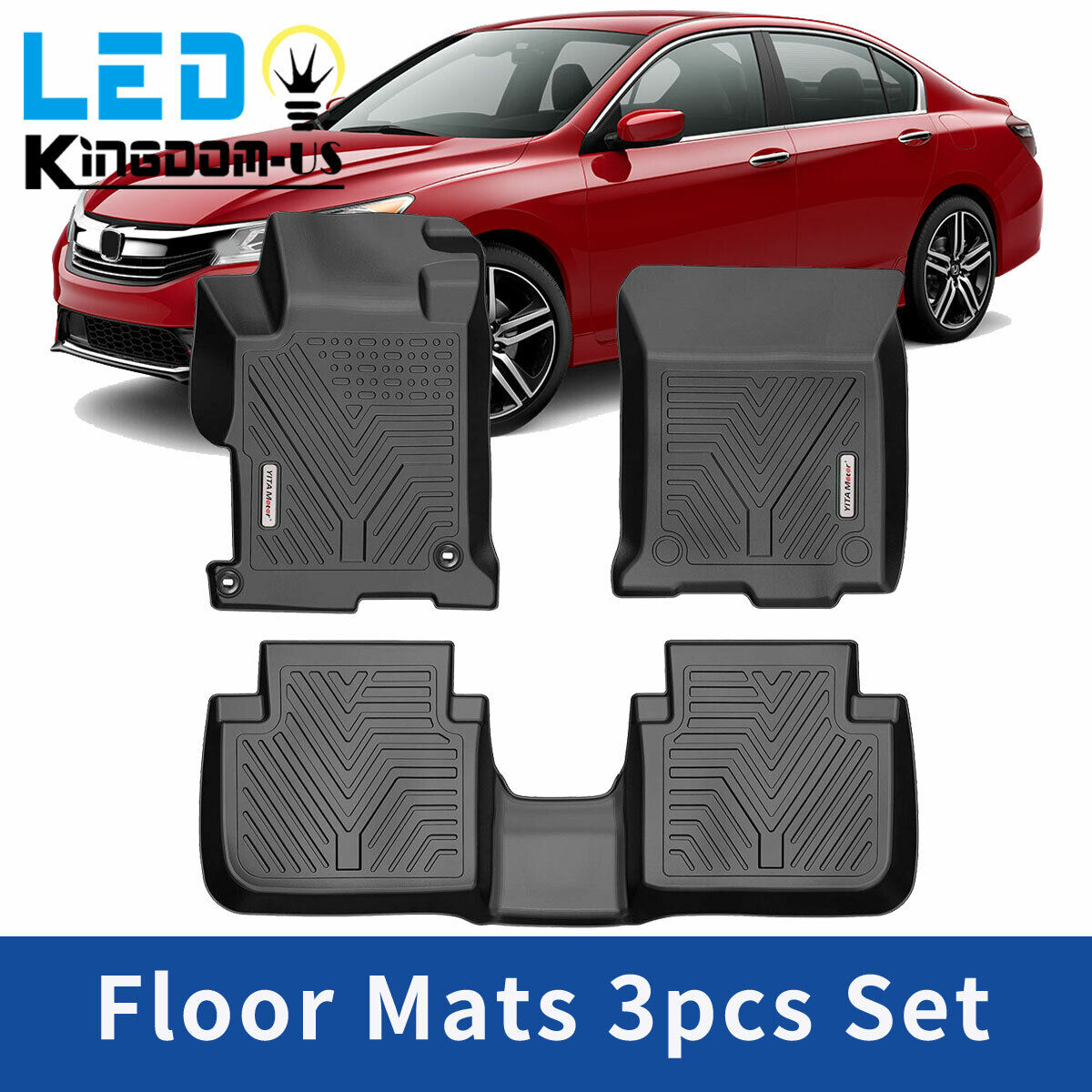 3PCS 3D Floor Mats For 2013-2017 Honda Accord Sedan TPE Rubber Waterproof Liners