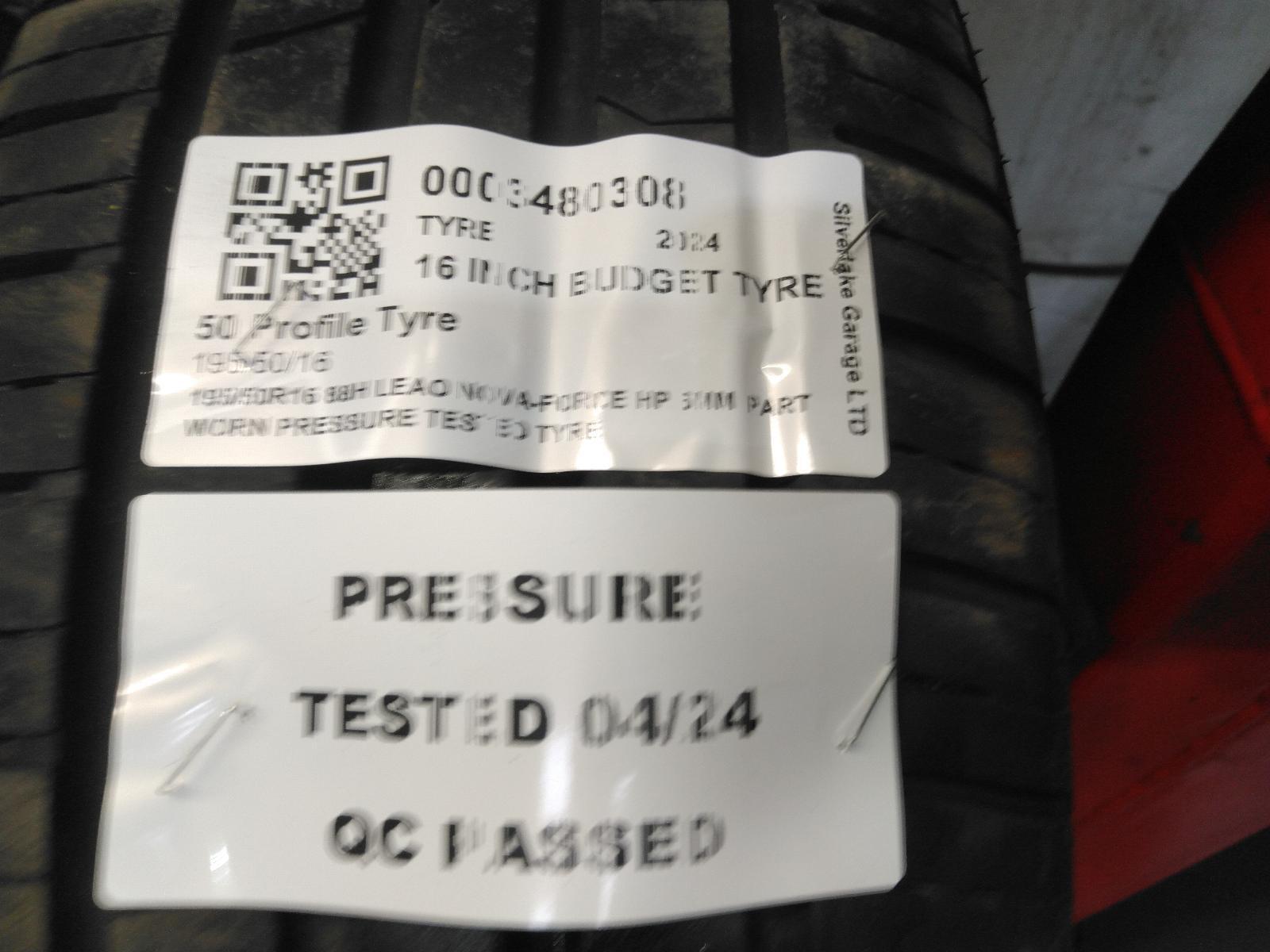 195/50R16 88H LEAO NOVA-FORCE HP 6MM  PART WORN PRESSURE TESTED TYRE