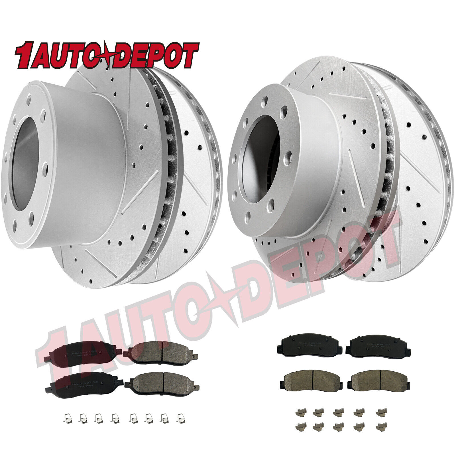 4WD Front & Rear Drilled Brake Rotors + Pads Kit for Ford F-250 F-350 Super Duty